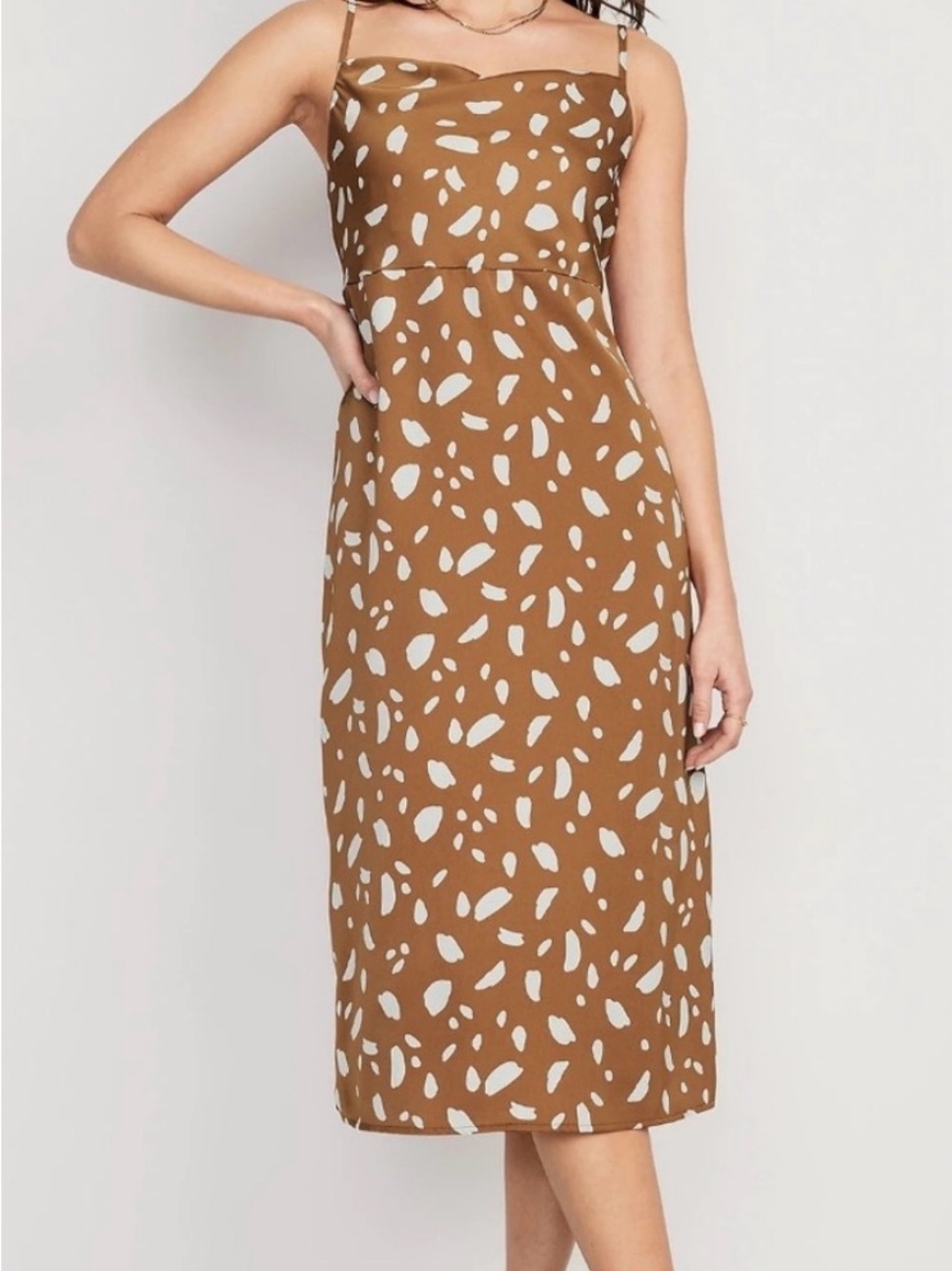 Old Navy Brown and White Printed Midi Slip Dress